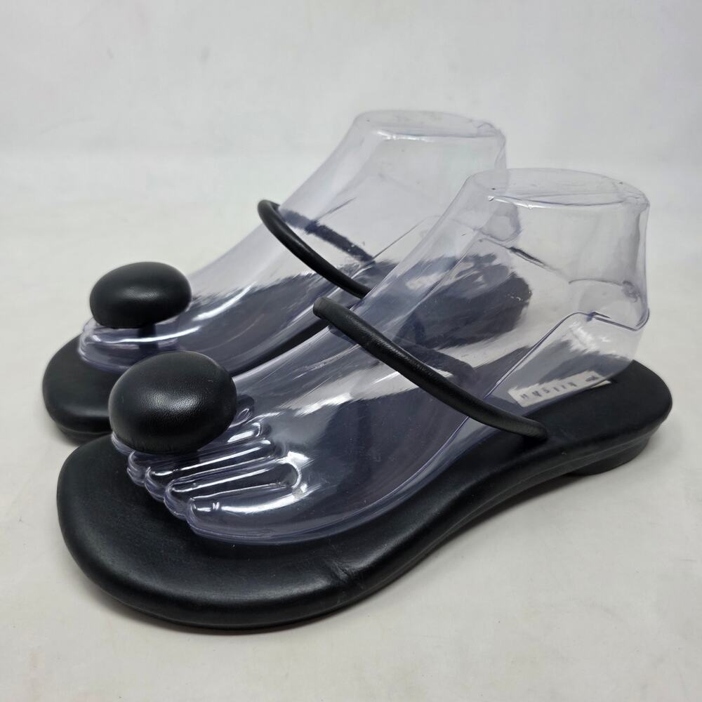 Kilchu Khadau Chappal Black Leather Toe Ring Slingback Sandals Womens Size 7
